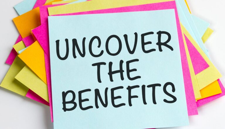 stack of post-it notes with the top one showing Uncover the benefits by KVT design