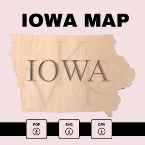 Iowa Map Digital Download by kvtdesign.com with watermark and file formats PDF, SVG, CRV