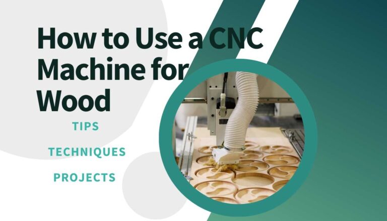 Infrographic Slide stating How to Use a CNC machine for wood with a picture of a CNC machin cutting out trays