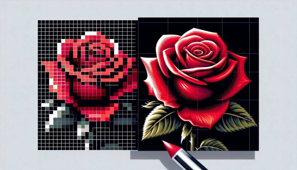Comparing a rose Vector and Raster Photographs