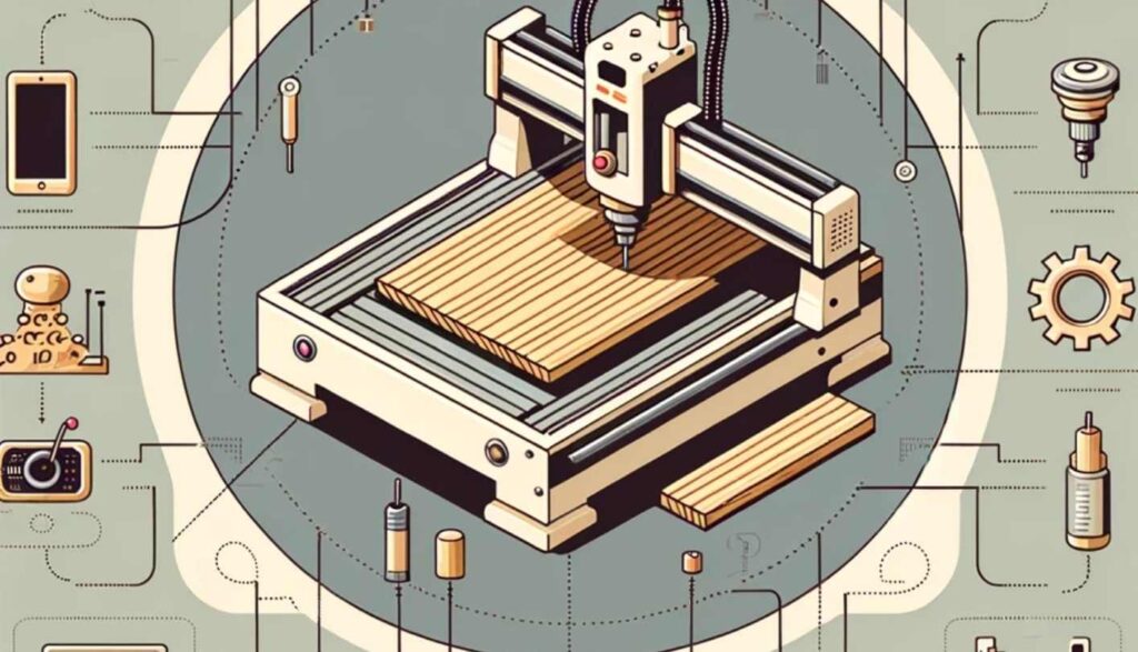 Image showing the different parts of a CNC router for woodworking