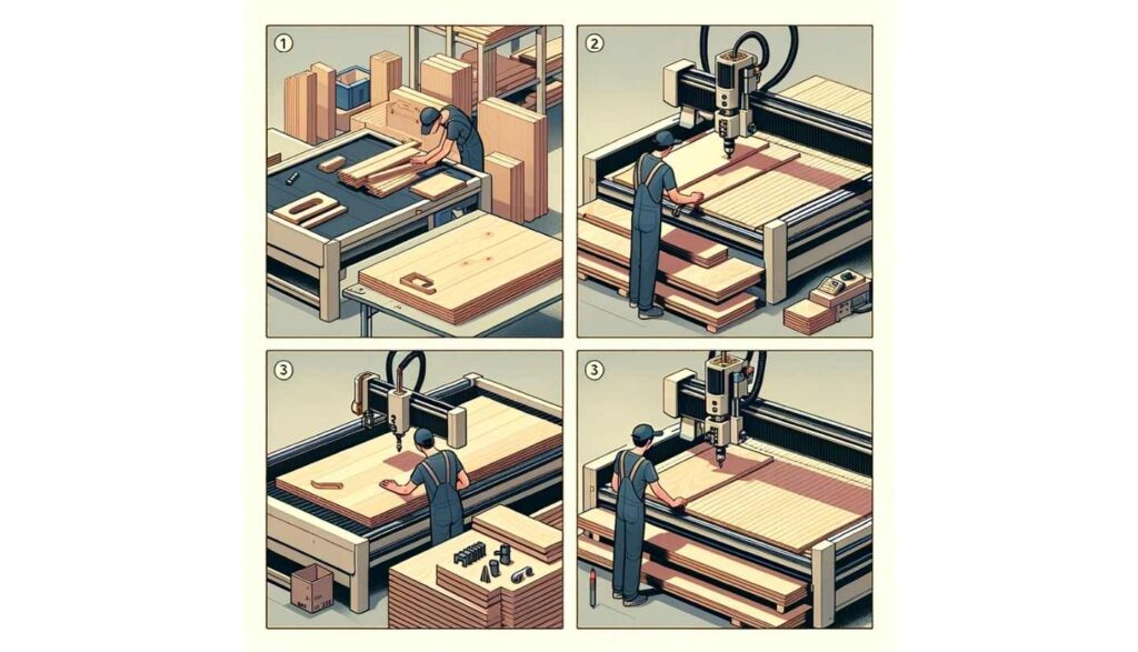 images illustrating the process of executing a project with a CNC router machine
